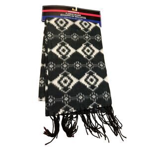 NWT Fleece Fringed Scarf Black and White Geometric Print
